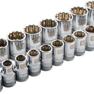 D018006 Dynamic Tools 1/2" Drive 12 Point Standard Metric Socket Set (19 Piece), 10mm to 28mm