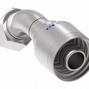 6S Female ORS Swivel 45° Elbow (FRA) Crimp Fitting | -20 Female O-Ring Face Seal Swivel x -20 Hose Barb | Steel