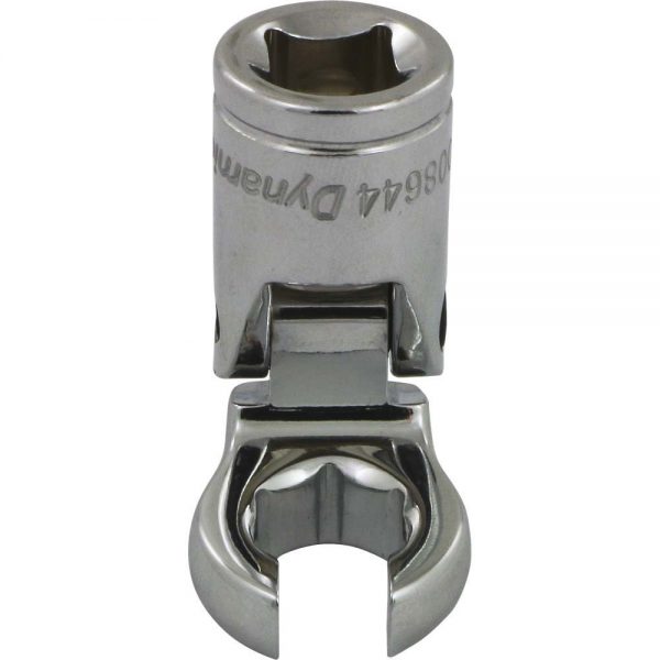 D008644 Dynamic Tools 3/8" Drive SAE 7/16" Flex Head with Crow Foot Flare Nut Socket, Chrome Finish