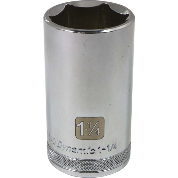 D016540 Dynamic Tools 1/2" Drive 6 Point SAE Socket with 1-1/4" Deep Length, Chrome Finish