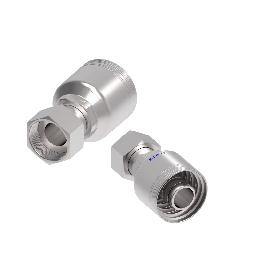 6S Female ORS Swivel (FR) Crimp Fitting | -20 Female O-Ring Face Seal Swivel x -20 Hose Barb | Steel
