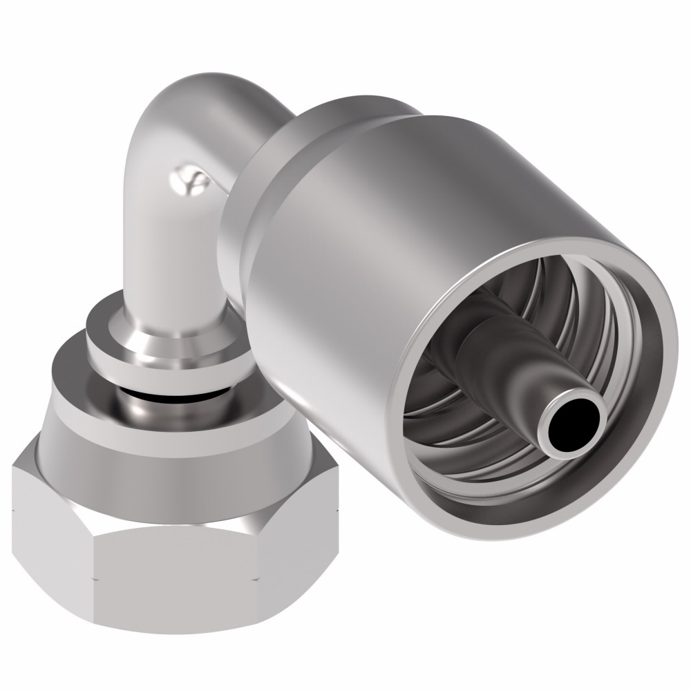 EATON 1-PIECE CRIMP HOSE FITTINGS 90° ELBOW BSP FEMALE 60° CONE