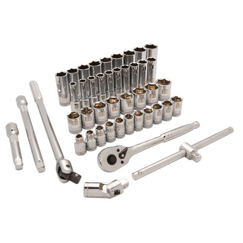 D018013 Dynamic Tools 1/2" Drive 43 Pieces 6 Point, Standard/Deep, Metric Socket Set, 10MM - 28MM